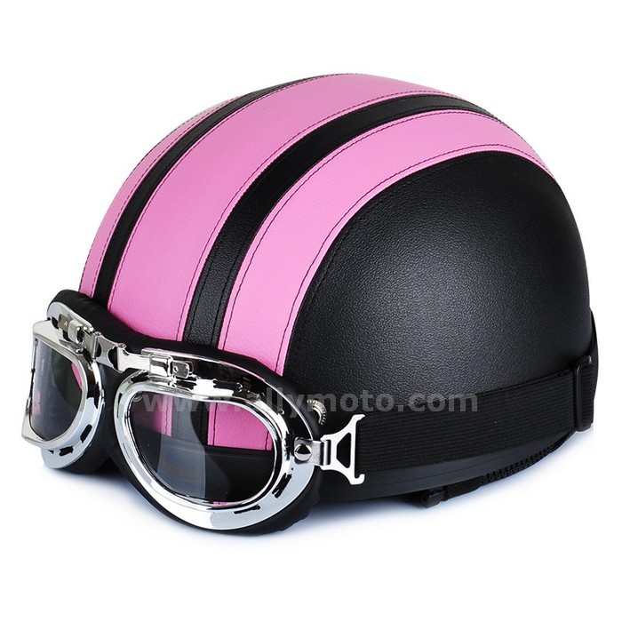 129 Synthetic Leather Vintage Cruiser Touring Open Face Half Scooter Helmets Visor Goggles@2